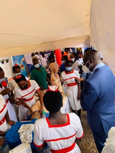 Mengo School of Nursing and Midwifery showcases to the Deputy  Buganda Premerier Owek Waggwa Nsibirwa  during  an Exhibition within the three days open day expo